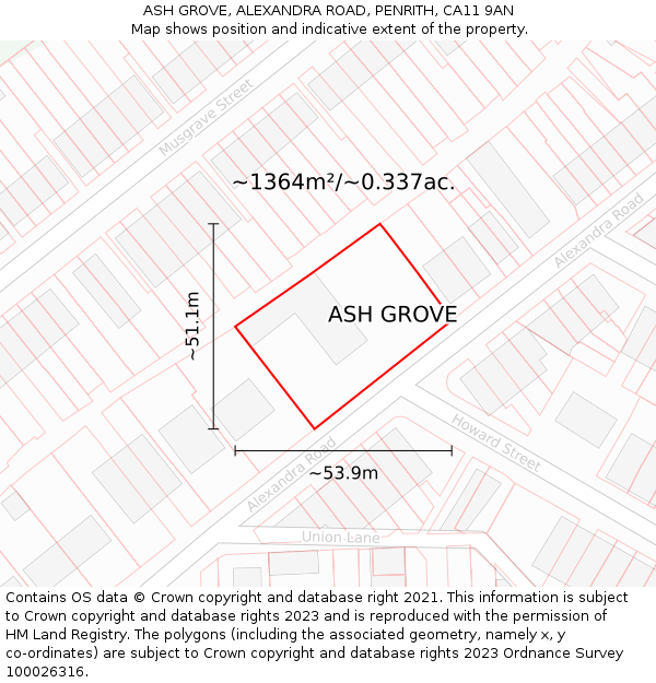 ASH GROVE, ALEXANDRA ROAD, PENRITH, CA11 9AN: Plot and title map