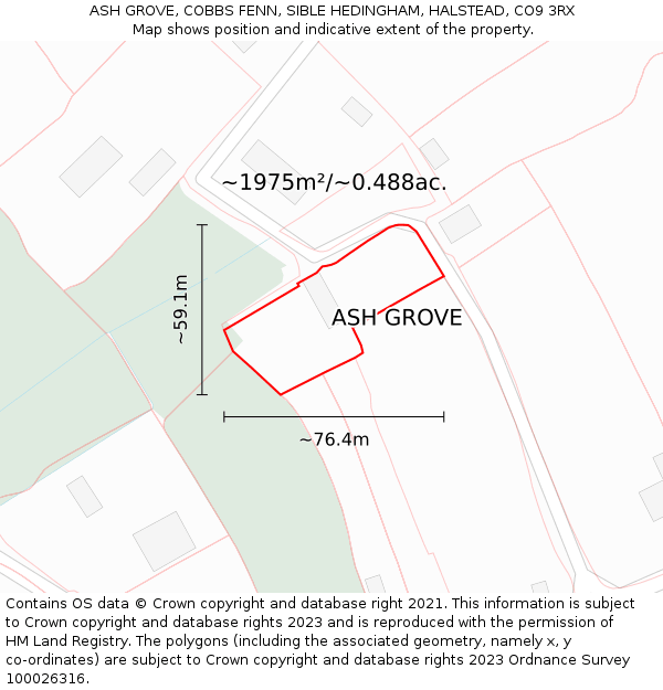 ASH GROVE, COBBS FENN, SIBLE HEDINGHAM, HALSTEAD, CO9 3RX: Plot and title map