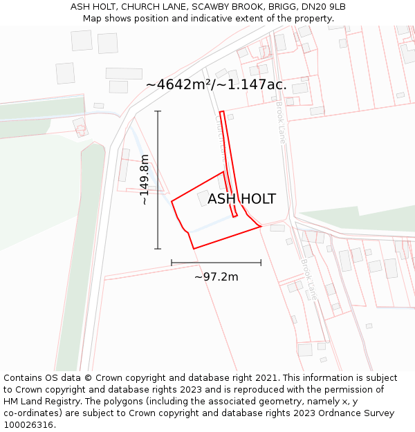 ASH HOLT, CHURCH LANE, SCAWBY BROOK, BRIGG, DN20 9LB: Plot and title map