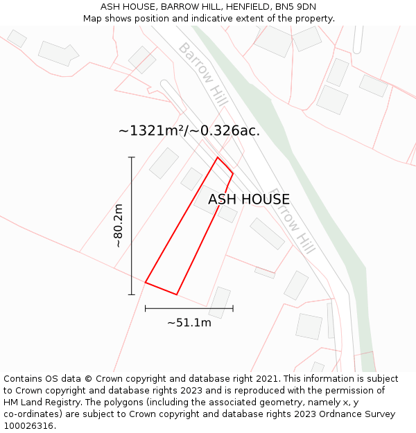 ASH HOUSE, BARROW HILL, HENFIELD, BN5 9DN: Plot and title map