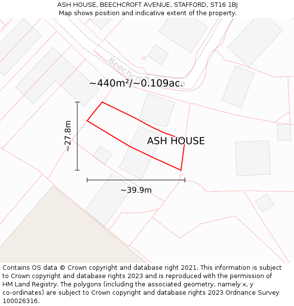 ASH HOUSE, BEECHCROFT AVENUE, STAFFORD, ST16 1BJ: Plot and title map
