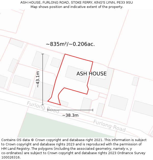 ASH HOUSE, FURLONG ROAD, STOKE FERRY, KING'S LYNN, PE33 9SU: Plot and title map
