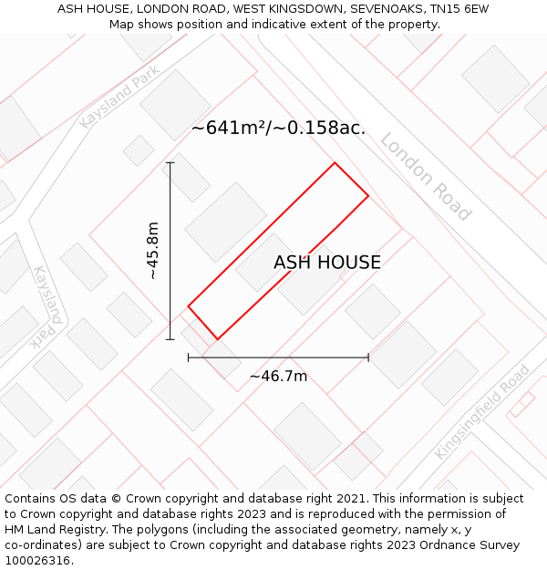 ASH HOUSE, LONDON ROAD, WEST KINGSDOWN, SEVENOAKS, TN15 6EW: Plot and title map