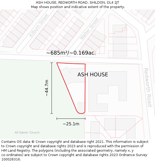 ASH HOUSE, REDWORTH ROAD, SHILDON, DL4 2JT: Plot and title map