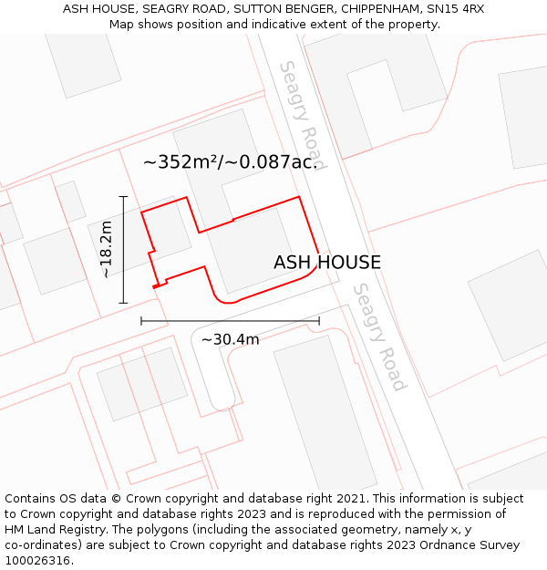 ASH HOUSE, SEAGRY ROAD, SUTTON BENGER, CHIPPENHAM, SN15 4RX: Plot and title map