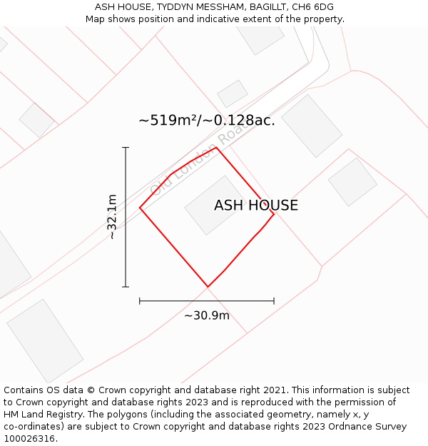 ASH HOUSE, TYDDYN MESSHAM, BAGILLT, CH6 6DG: Plot and title map