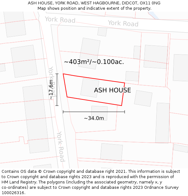 ASH HOUSE, YORK ROAD, WEST HAGBOURNE, DIDCOT, OX11 0NG: Plot and title map