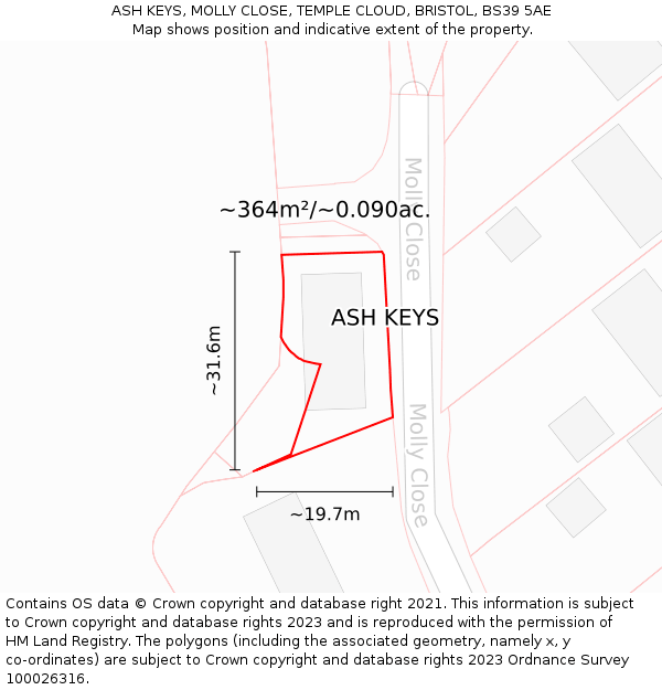 ASH KEYS, MOLLY CLOSE, TEMPLE CLOUD, BRISTOL, BS39 5AE: Plot and title map