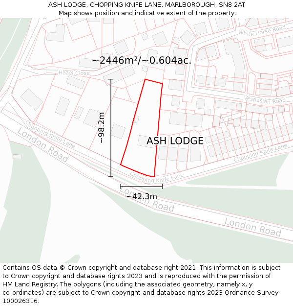 ASH LODGE, CHOPPING KNIFE LANE, MARLBOROUGH, SN8 2AT: Plot and title map