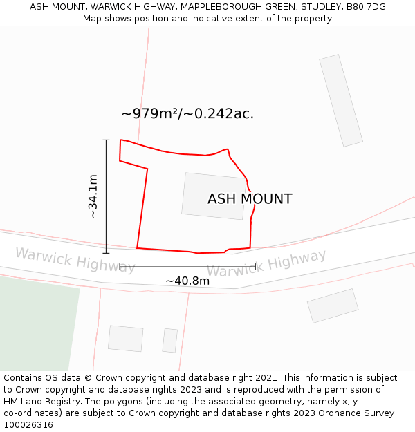 ASH MOUNT, WARWICK HIGHWAY, MAPPLEBOROUGH GREEN, STUDLEY, B80 7DG: Plot and title map