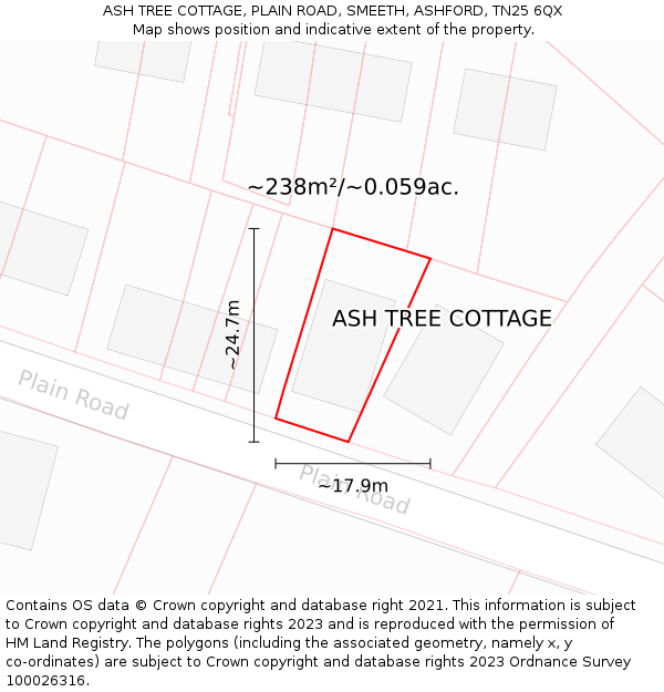 ASH TREE COTTAGE, PLAIN ROAD, SMEETH, ASHFORD, TN25 6QX: Plot and title map