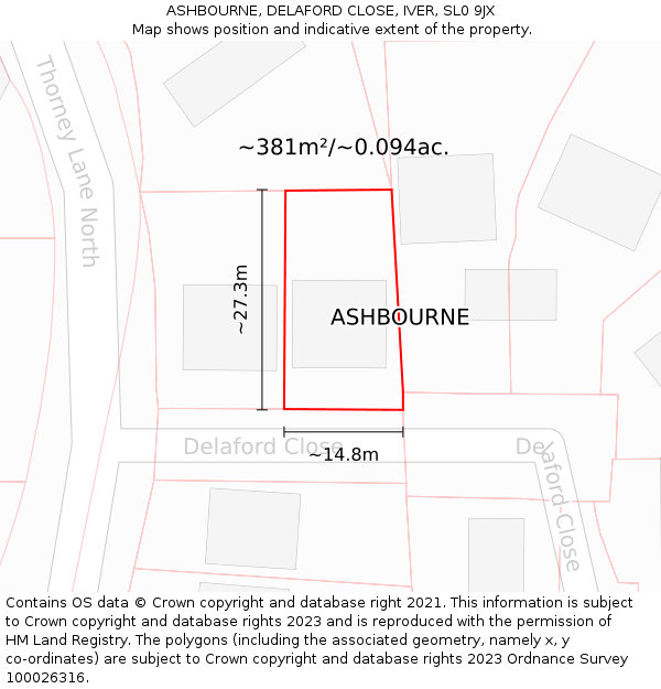 ASHBOURNE, DELAFORD CLOSE, IVER, SL0 9JX: Plot and title map