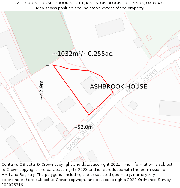 ASHBROOK HOUSE, BROOK STREET, KINGSTON BLOUNT, CHINNOR, OX39 4RZ: Plot and title map