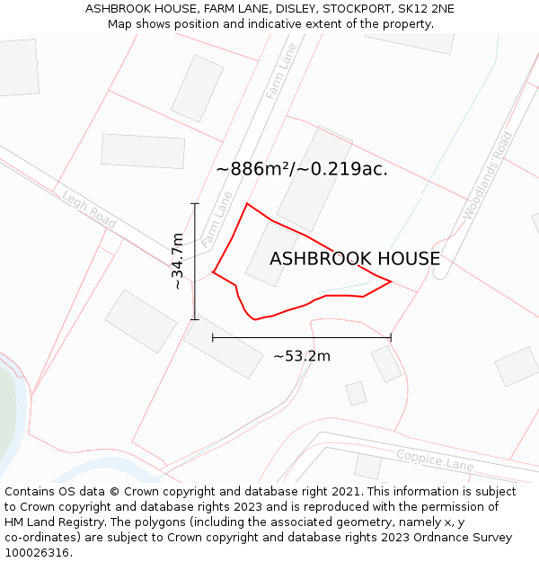 ASHBROOK HOUSE, FARM LANE, DISLEY, STOCKPORT, SK12 2NE: Plot and title map