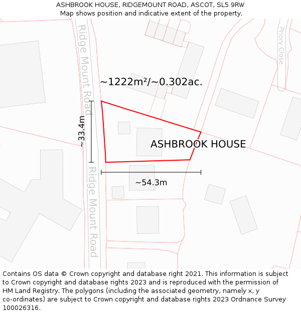 ASHBROOK HOUSE, RIDGEMOUNT ROAD, ASCOT, SL5 9RW: Plot and title map