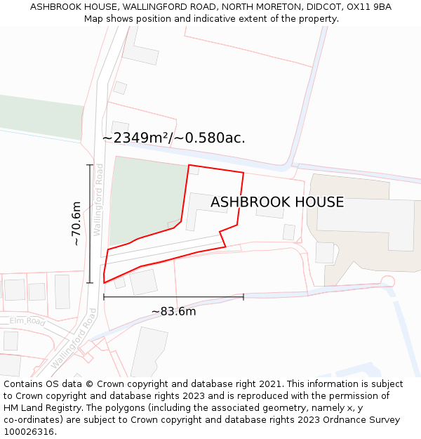 ASHBROOK HOUSE, WALLINGFORD ROAD, NORTH MORETON, DIDCOT, OX11 9BA: Plot and title map