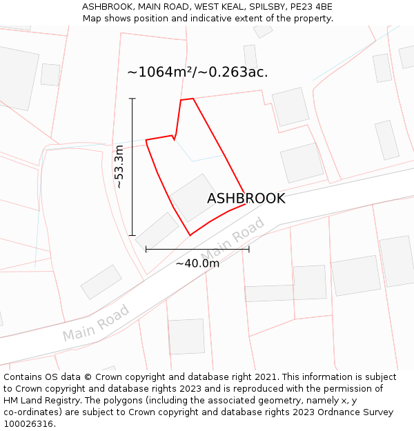 ASHBROOK, MAIN ROAD, WEST KEAL, SPILSBY, PE23 4BE: Plot and title map