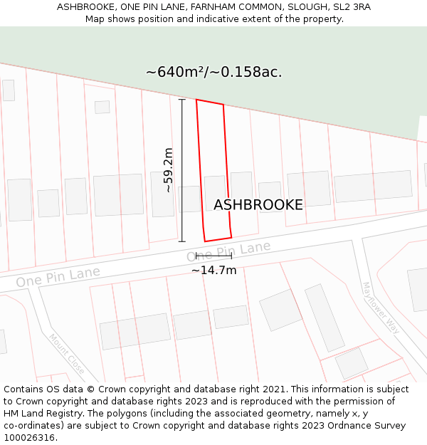 ASHBROOKE, ONE PIN LANE, FARNHAM COMMON, SLOUGH, SL2 3RA: Plot and title map