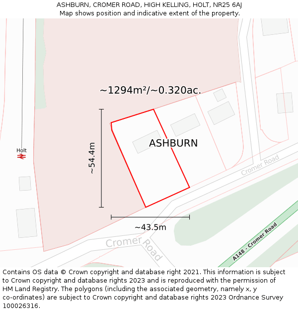 ASHBURN, CROMER ROAD, HIGH KELLING, HOLT, NR25 6AJ: Plot and title map