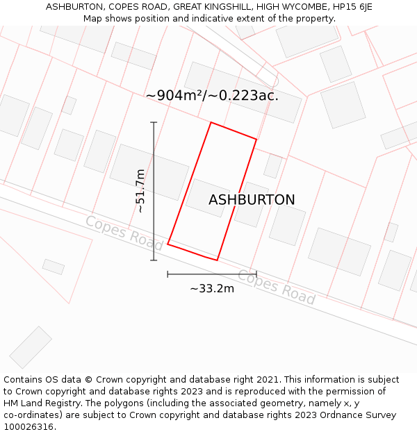 ASHBURTON, COPES ROAD, GREAT KINGSHILL, HIGH WYCOMBE, HP15 6JE: Plot and title map