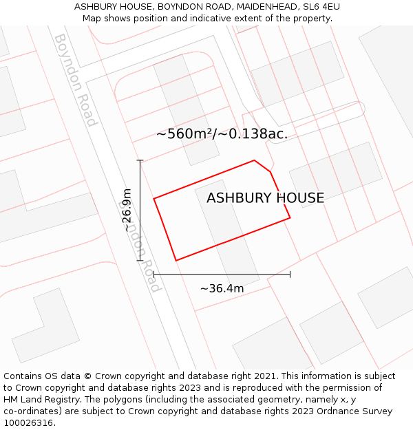 ASHBURY HOUSE, BOYNDON ROAD, MAIDENHEAD, SL6 4EU: Plot and title map