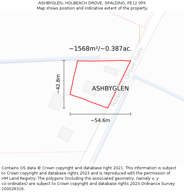 ASHBYGLEN, HOLBEACH DROVE, SPALDING, PE12 0PX: Plot and title map