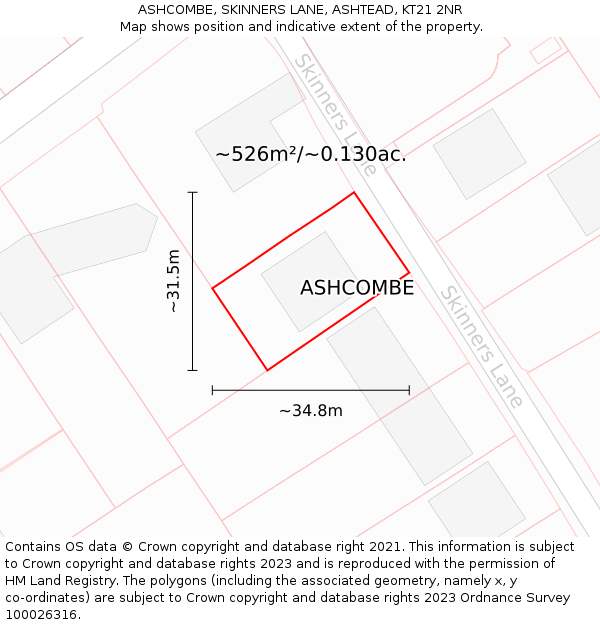 ASHCOMBE, SKINNERS LANE, ASHTEAD, KT21 2NR: Plot and title map