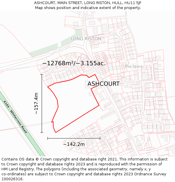 ASHCOURT, MAIN STREET, LONG RISTON, HULL, HU11 5JF: Plot and title map