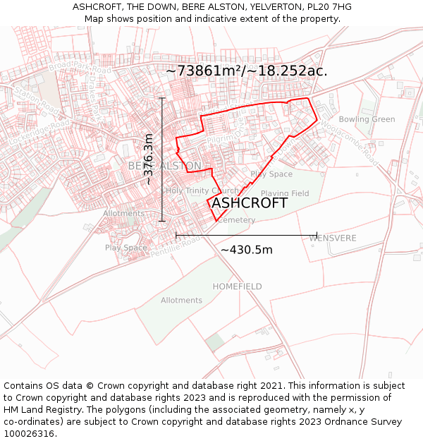 ASHCROFT, THE DOWN, BERE ALSTON, YELVERTON, PL20 7HG: Plot and title map