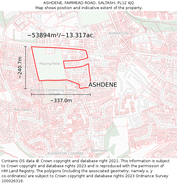 ASHDENE, FAIRMEAD ROAD, SALTASH, PL12 4JQ: Plot and title map