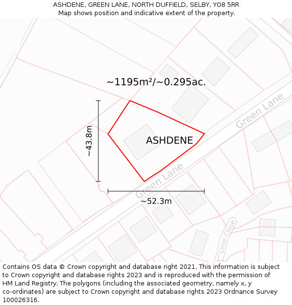 ASHDENE, GREEN LANE, NORTH DUFFIELD, SELBY, YO8 5RR: Plot and title map