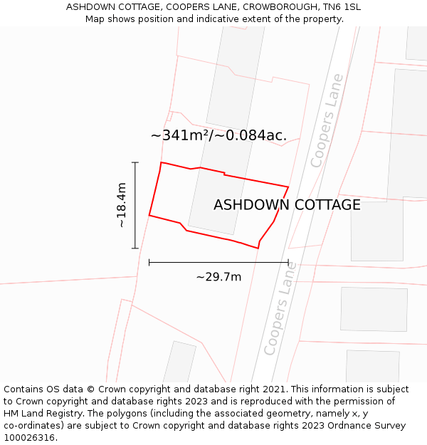 ASHDOWN COTTAGE, COOPERS LANE, CROWBOROUGH, TN6 1SL: Plot and title map