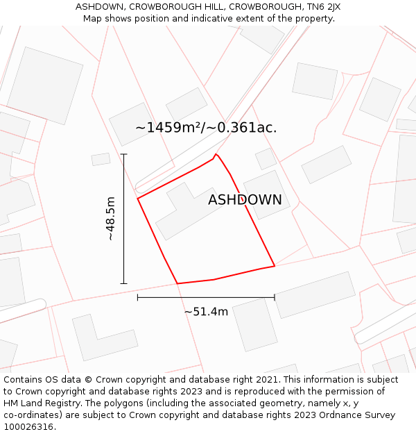 ASHDOWN, CROWBOROUGH HILL, CROWBOROUGH, TN6 2JX: Plot and title map