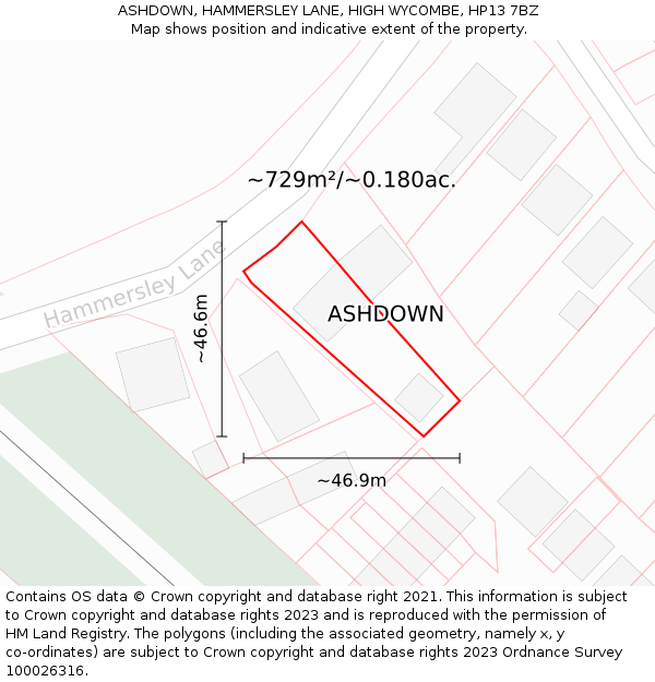 ASHDOWN, HAMMERSLEY LANE, HIGH WYCOMBE, HP13 7BZ: Plot and title map