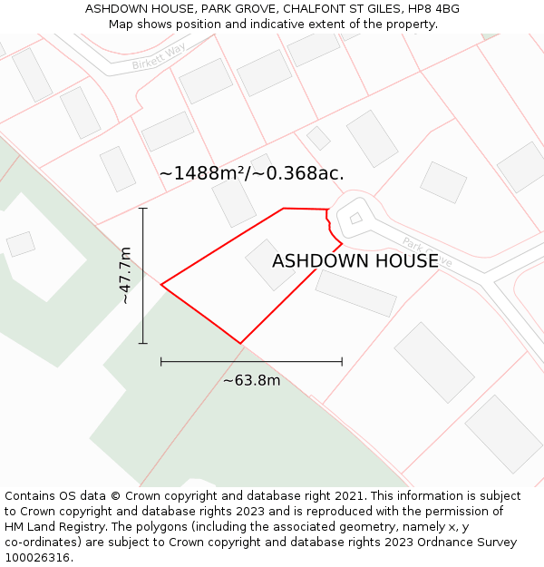 ASHDOWN HOUSE, PARK GROVE, CHALFONT ST GILES, HP8 4BG: Plot and title map