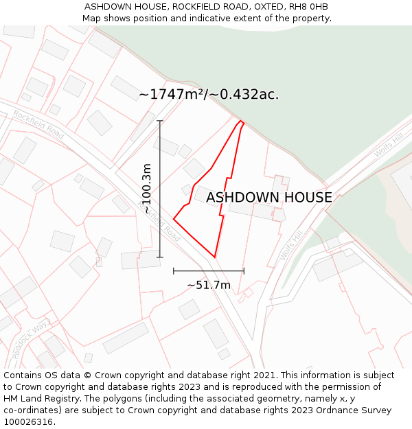 ASHDOWN HOUSE, ROCKFIELD ROAD, OXTED, RH8 0HB: Plot and title map