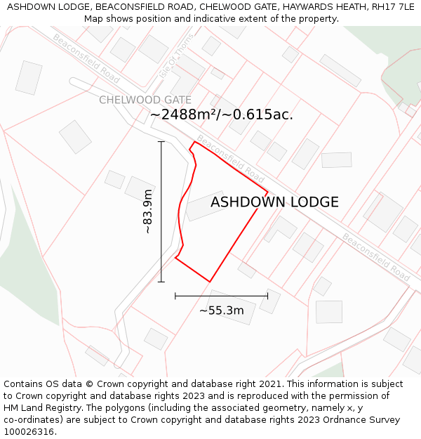 ASHDOWN LODGE, BEACONSFIELD ROAD, CHELWOOD GATE, HAYWARDS HEATH, RH17 7LE: Plot and title map