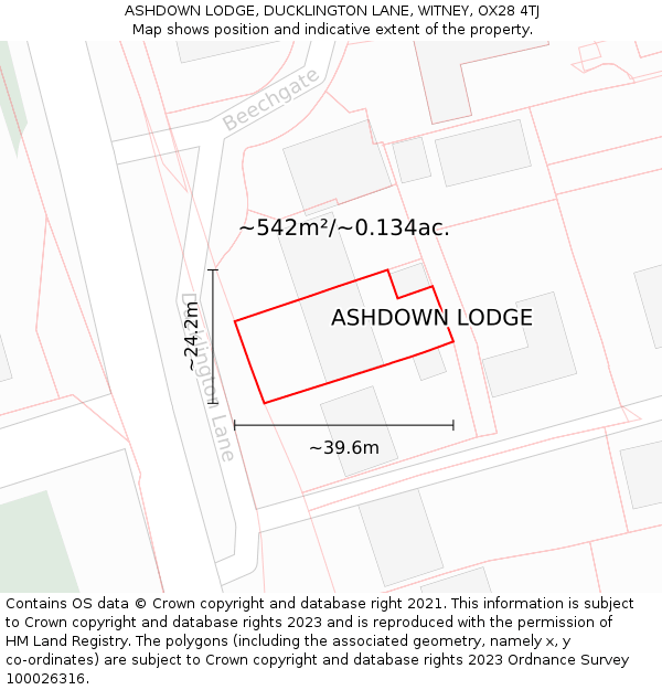 ASHDOWN LODGE, DUCKLINGTON LANE, WITNEY, OX28 4TJ: Plot and title map