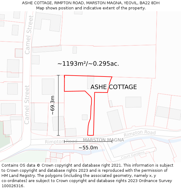 ASHE COTTAGE, RIMPTON ROAD, MARSTON MAGNA, YEOVIL, BA22 8DH: Plot and title map