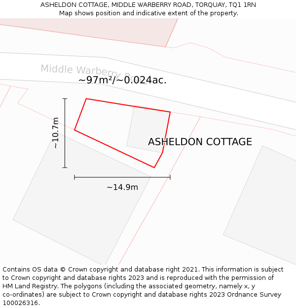 ASHELDON COTTAGE, MIDDLE WARBERRY ROAD, TORQUAY, TQ1 1RN: Plot and title map