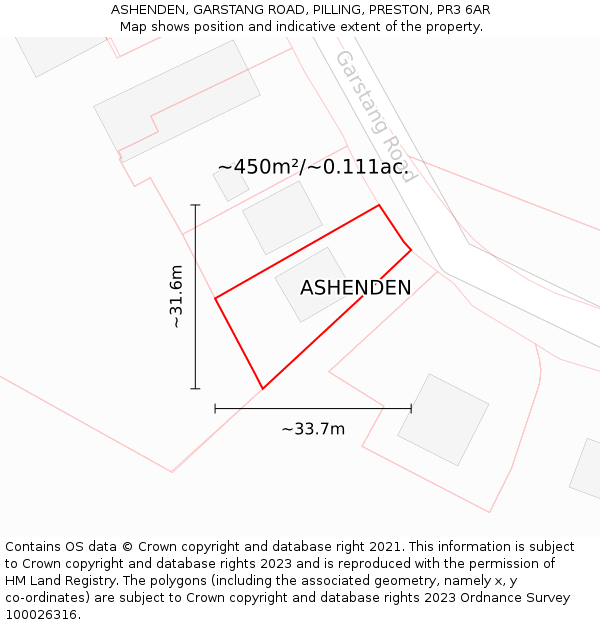 ASHENDEN, GARSTANG ROAD, PILLING, PRESTON, PR3 6AR: Plot and title map