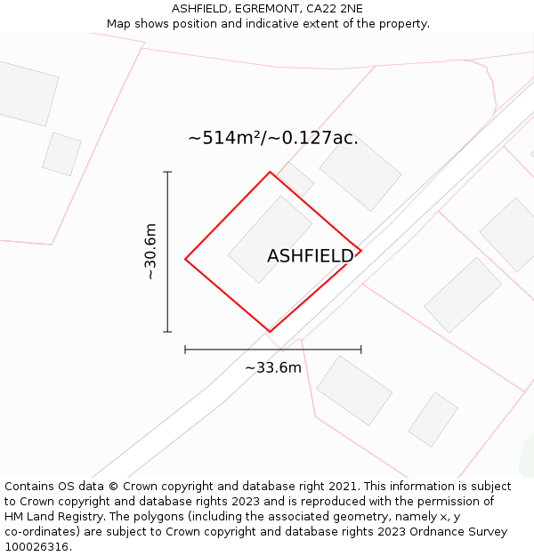 ASHFIELD, EGREMONT, CA22 2NE: Plot and title map