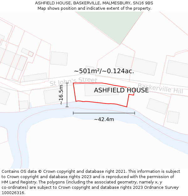 ASHFIELD HOUSE, BASKERVILLE, MALMESBURY, SN16 9BS: Plot and title map