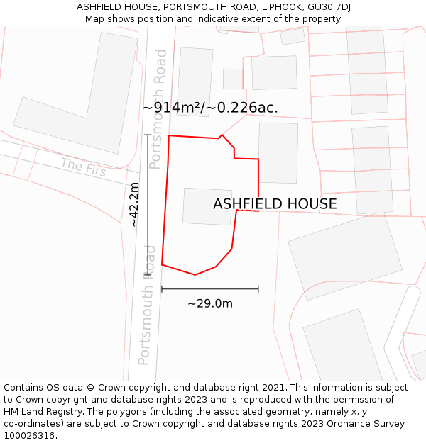 ASHFIELD HOUSE, PORTSMOUTH ROAD, LIPHOOK, GU30 7DJ: Plot and title map