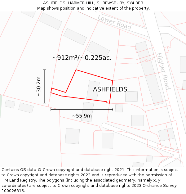 ASHFIELDS, HARMER HILL, SHREWSBURY, SY4 3EB: Plot and title map