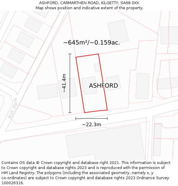 ASHFORD, CARMARTHEN ROAD, KILGETTY, SA68 0XX: Plot and title map