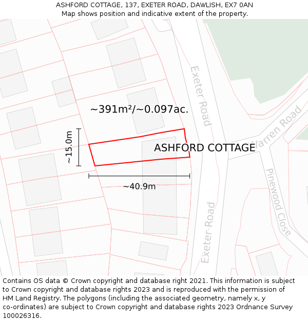 ASHFORD COTTAGE, 137, EXETER ROAD, DAWLISH, EX7 0AN: Plot and title map