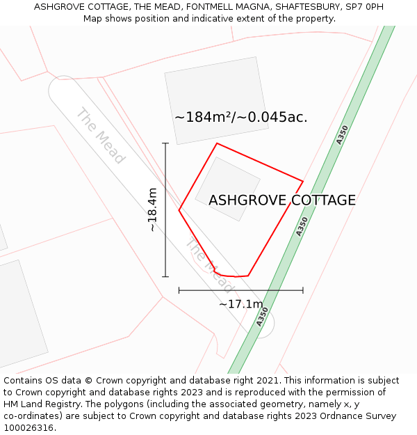 ASHGROVE COTTAGE, THE MEAD, FONTMELL MAGNA, SHAFTESBURY, SP7 0PH: Plot and title map