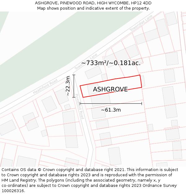 ASHGROVE, PINEWOOD ROAD, HIGH WYCOMBE, HP12 4DD: Plot and title map
