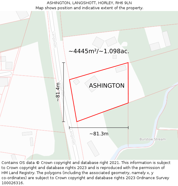 ASHINGTON, LANGSHOTT, HORLEY, RH6 9LN: Plot and title map